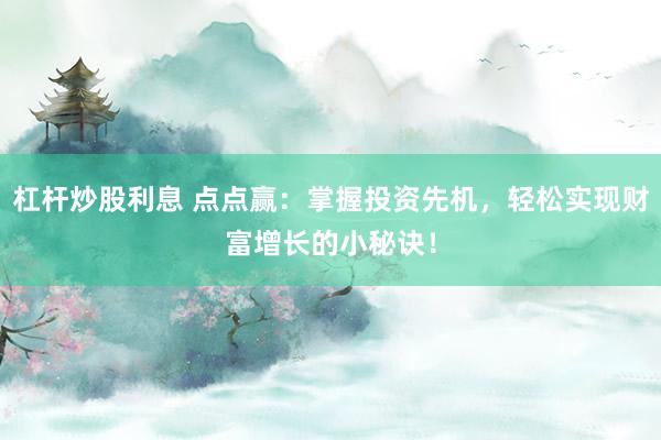 杠杆炒股利息 点点赢：掌握投资先机，轻松实现财富增长的小秘诀！