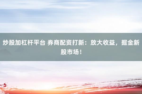 炒股加杠杆平台 券商配资打新：放大收益，掘金新股市场！