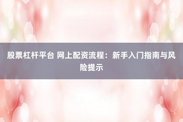 股票杠杆平台 网上配资流程：新手入门指南与风险提示