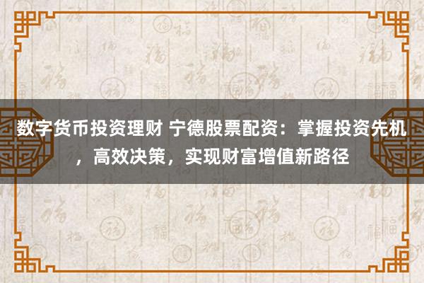 数字货币投资理财 宁德股票配资：掌握投资先机，高效决策，实现财富增值新路径