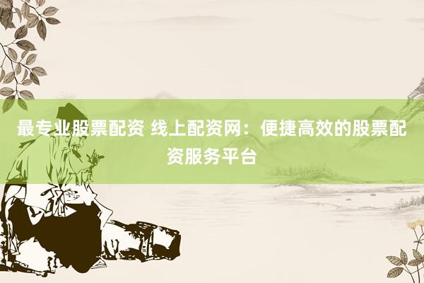 最专业股票配资 线上配资网：便捷高效的股票配资服务平台